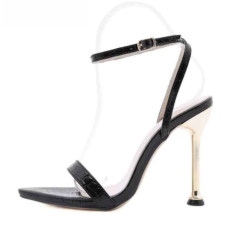 Green High Heels Sandals with Narrow Band Ankle Buckle Strap for Women