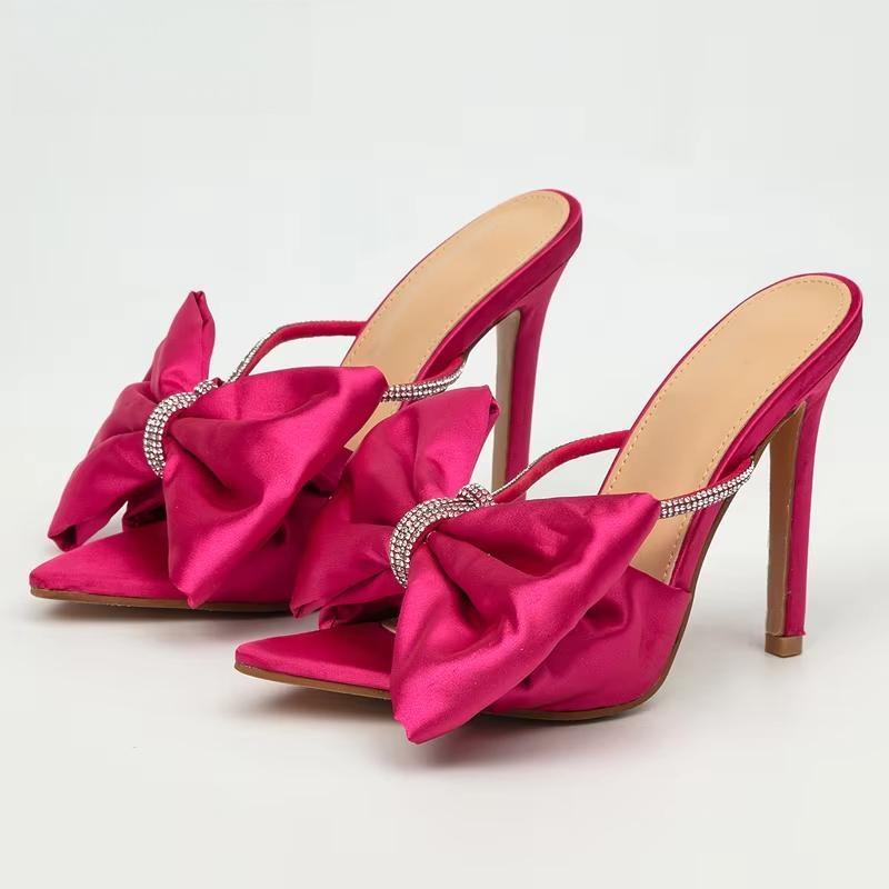 Silk Butterfly-knot Mule High Heels Slippers Sandals