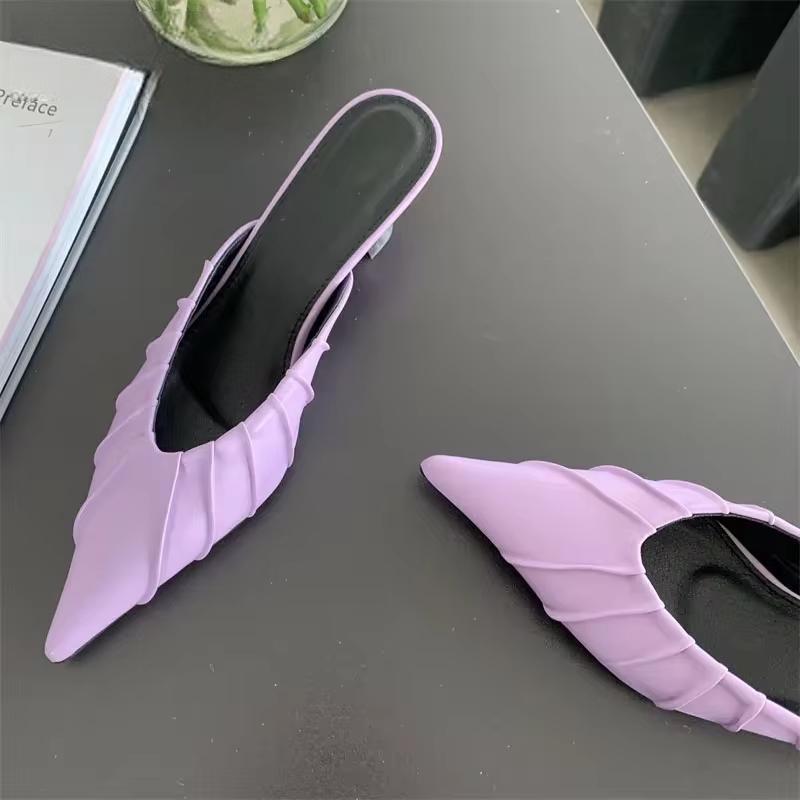 Purple Pink Pointed Toe Women Slippers with Thin Low Heels
