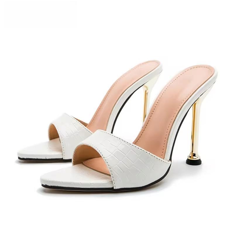 Snake Print Strappy Mule Thin High Heel Slippers Sandals for Women