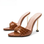 Snake Print Strappy Mule Thin High Heel Slippers Sandals for Women