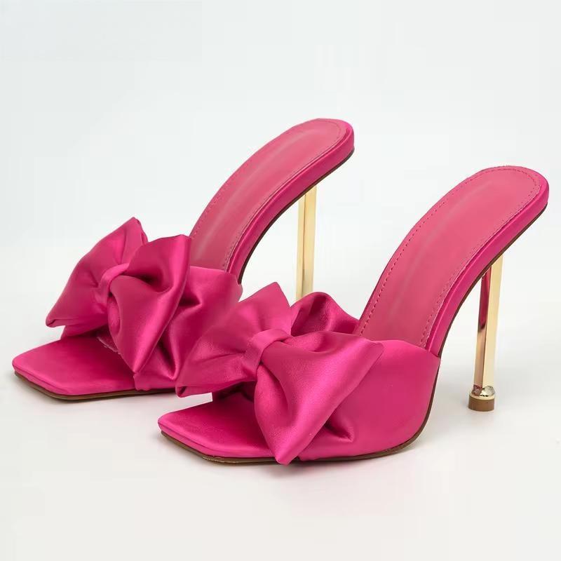 Silk Butterfly-knot High Heels Women Slippers Sandals