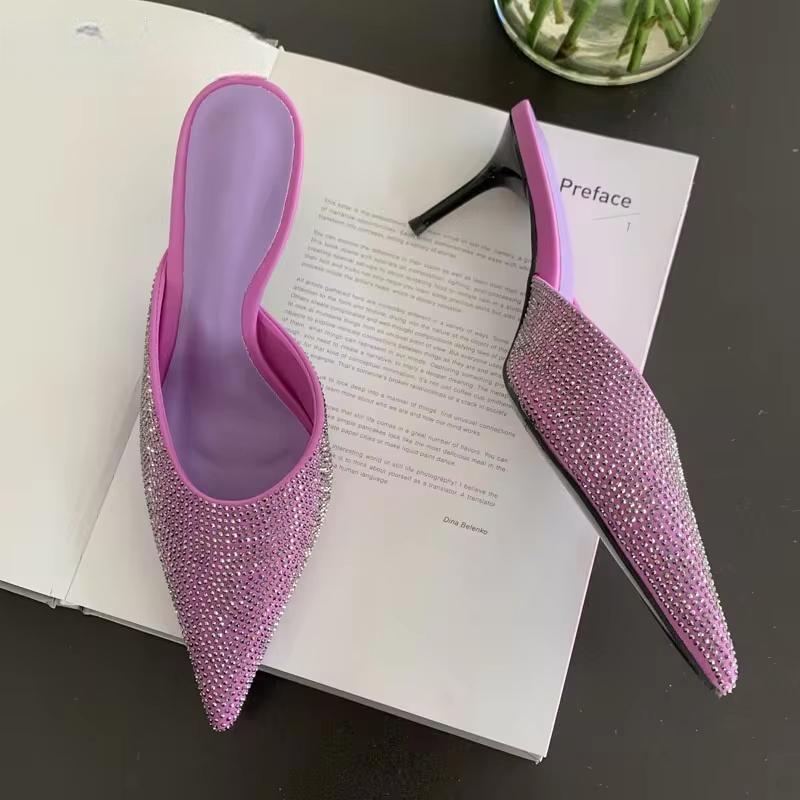 CRYSTAL Women Slippers with Thin Low Heels