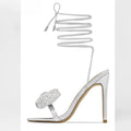 Butterfly Knot Rhinestone Lace Up Sandals for Women