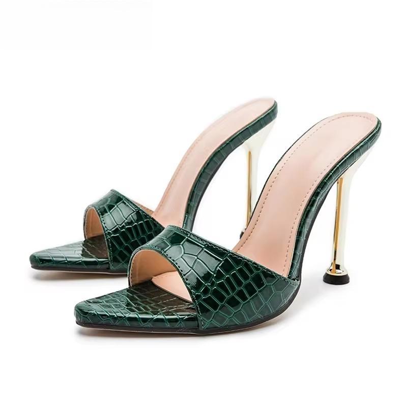Snake Print Strappy Mule Thin High Heel Slippers Sandals for Women