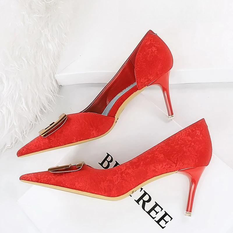 Square Buckle Woman Pumps Pointed Stiletto Sexy Party Shoes