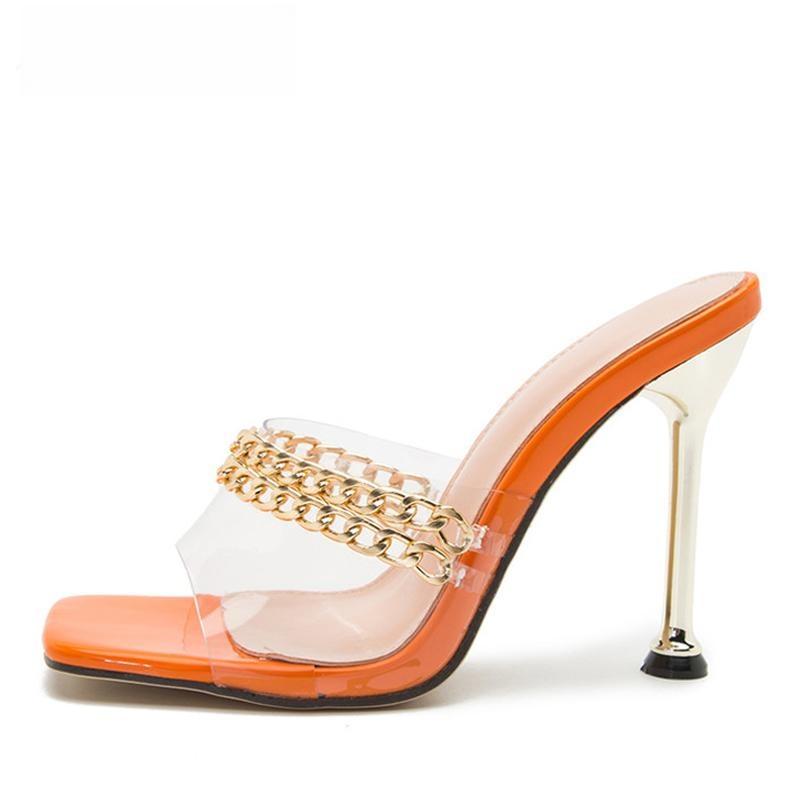 Summer Chain Women Slippers Sandals with Thin High Heels