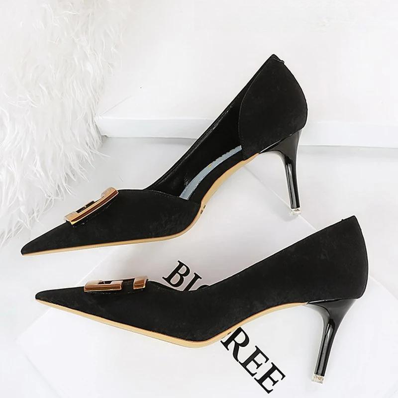 Square Buckle Woman Pumps Pointed Stiletto Sexy Party Shoes