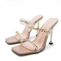 Clear PVC High Heel Slippers with Chain Design Square Toe Summer Fashion Slide