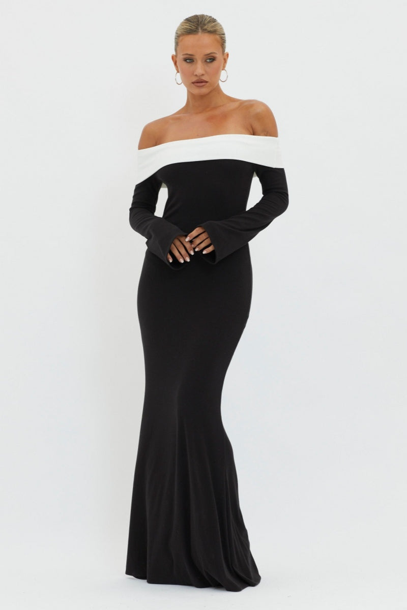 Olivia Aesthetic Off the Shoulder Maxi Knit Dress Designer Edit