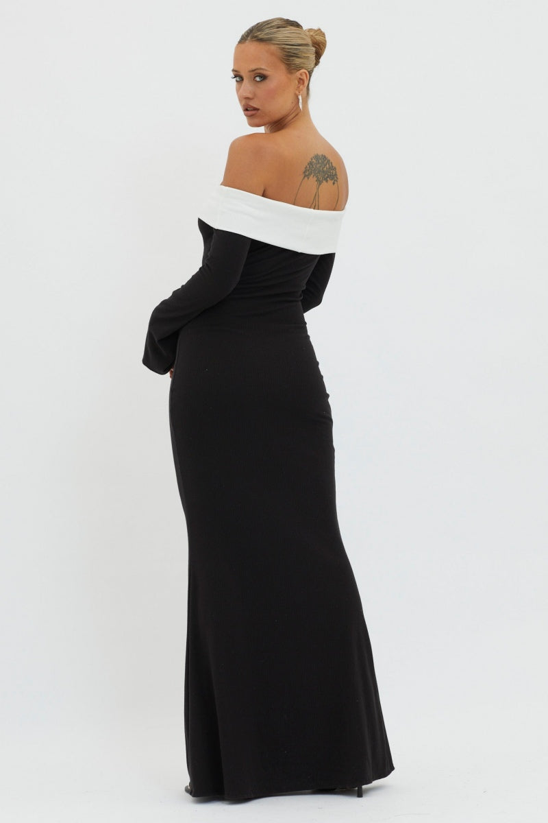 Olivia Aesthetic Off the Shoulder Maxi Knit Dress Designer Edit