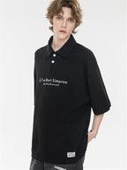 Simple Slogan Collared Casual Mid-sleeve T-shirt
