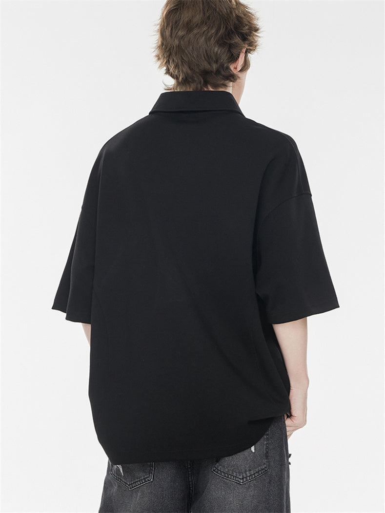 Simple Slogan Collared Casual Mid-sleeve T-shirt