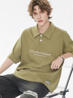 Simple Slogan Collared Casual Mid-sleeve T-shirt