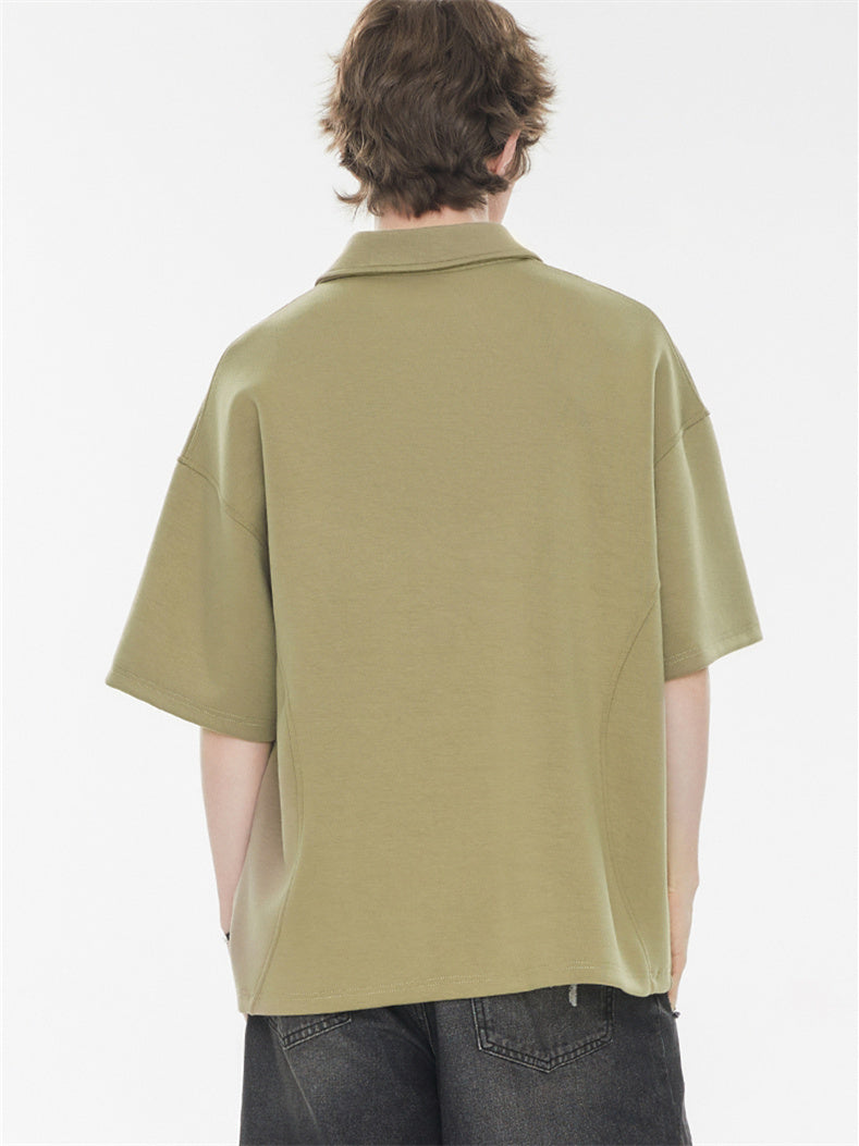 Simple Slogan Collared Casual Mid-sleeve T-shirt