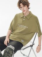 Simple Slogan Collared Casual Mid-sleeve T-shirt