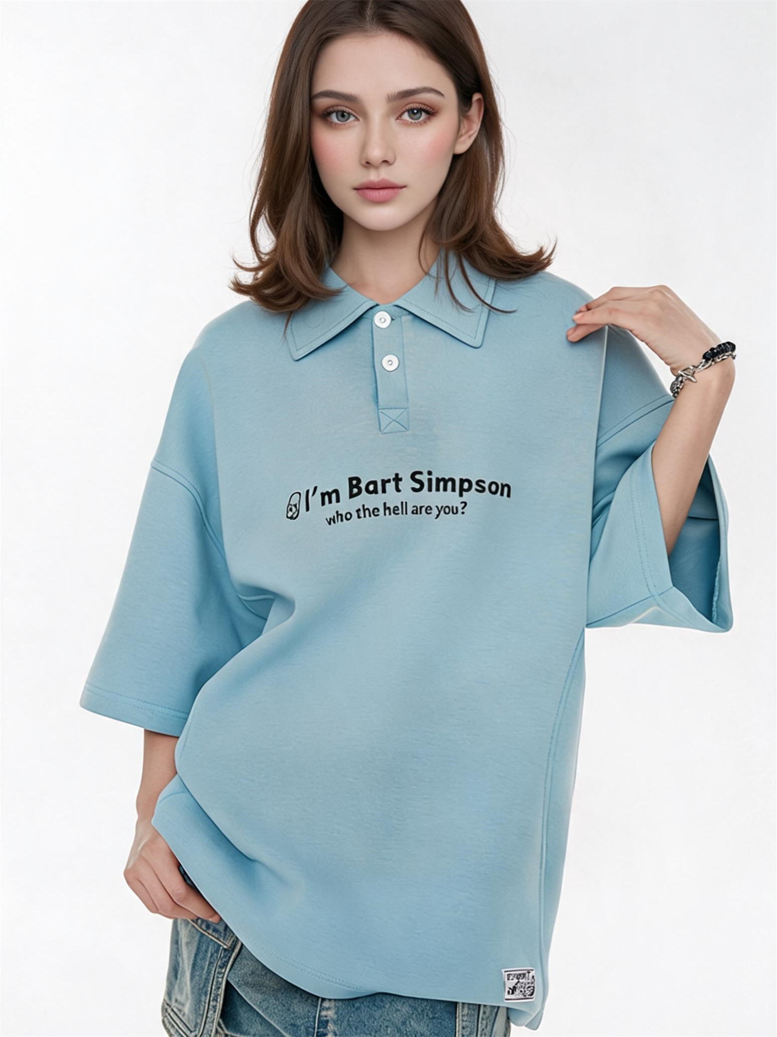 Simple Slogan Collared Casual Mid-sleeve T-shirt