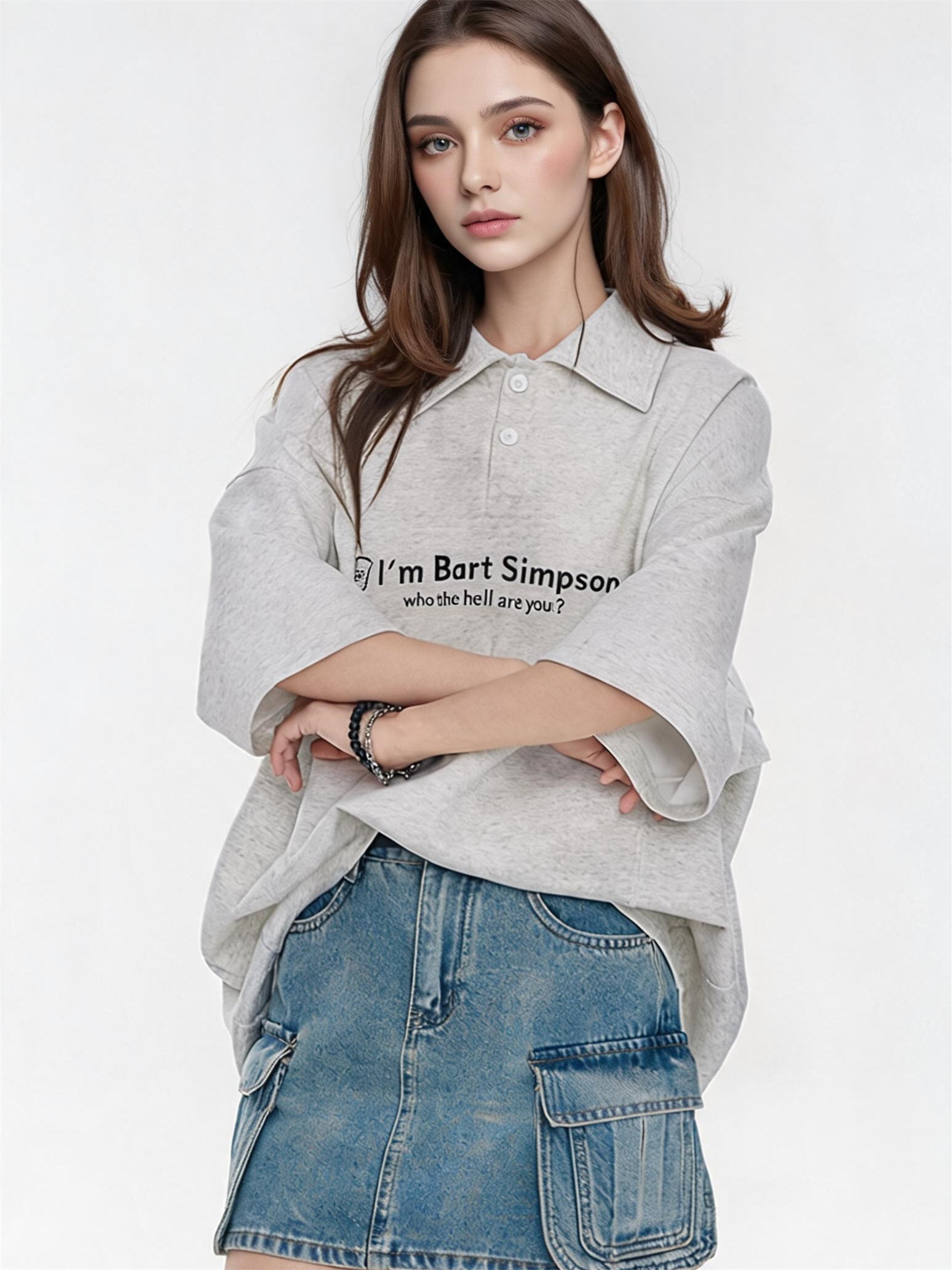Simple Slogan Collared Casual Mid-sleeve T-shirt