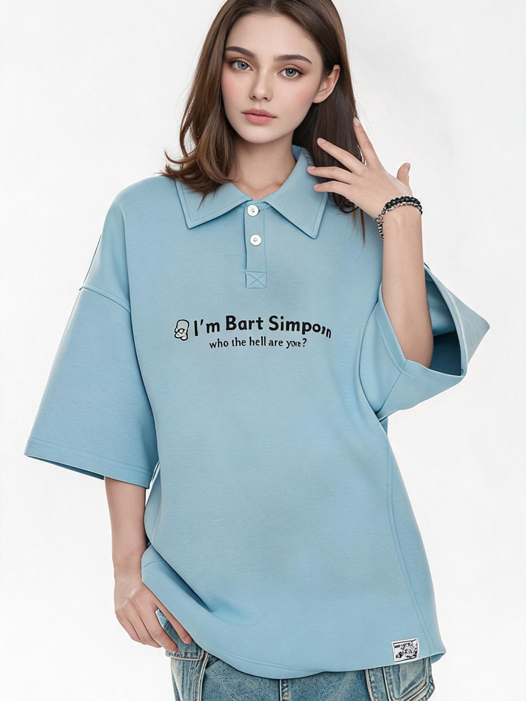 Simple Slogan Collared Casual Mid-sleeve T-shirt