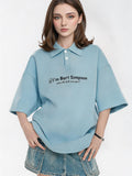 Simple Slogan Collared Casual Mid-sleeve T-shirt