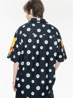 Black And White Color-blocked Cartoon Loose Collar Shirt