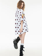 Black And White Color-blocked Cartoon Loose Collar Shirt