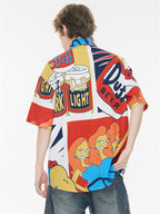 American Retro Cartoon Color-blocked Collared Shirt