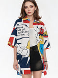 American Retro Cartoon Color-blocked Collared Shirt