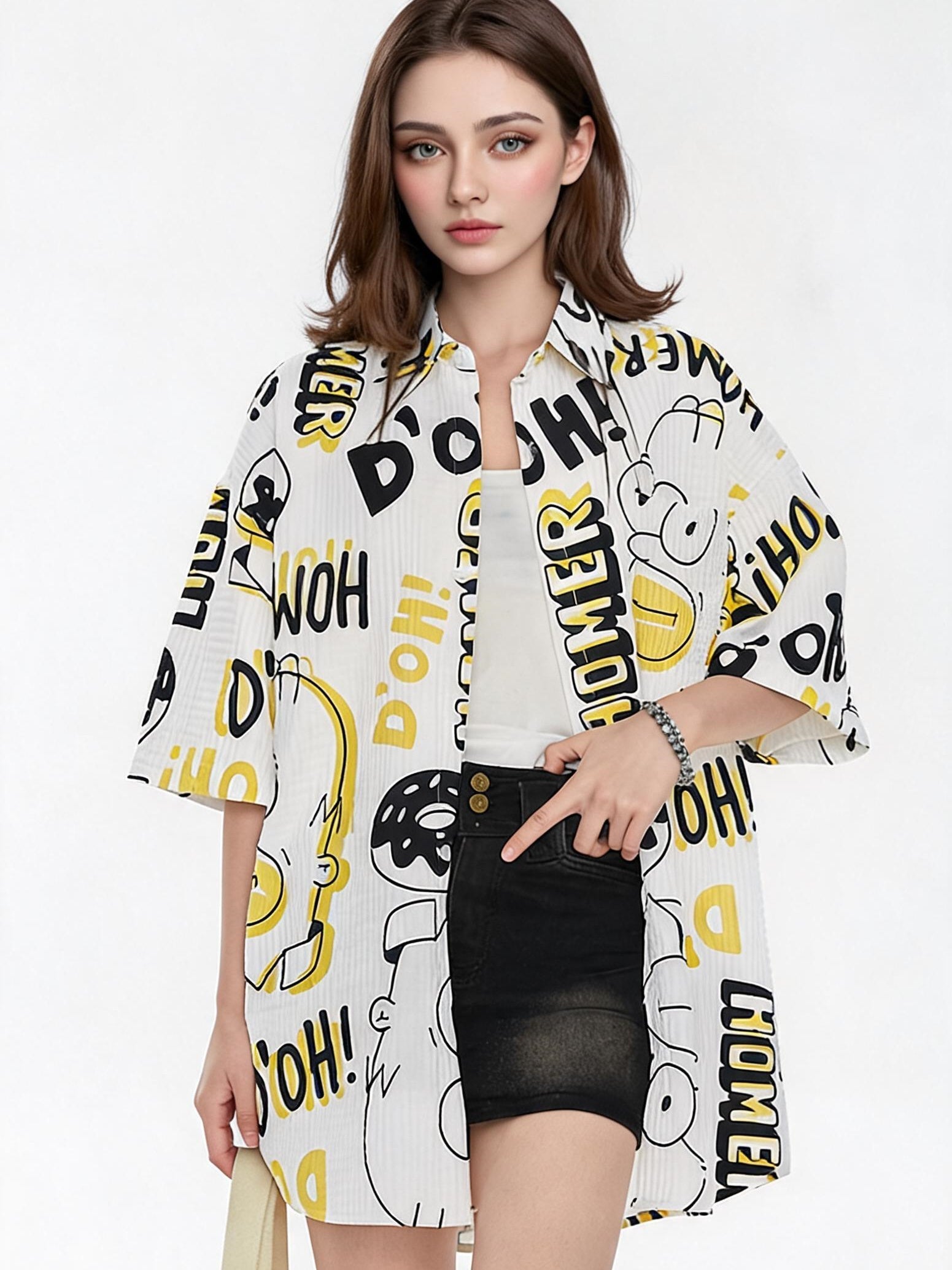 Bubble Texture Loose Collar Sun Protection Shirt