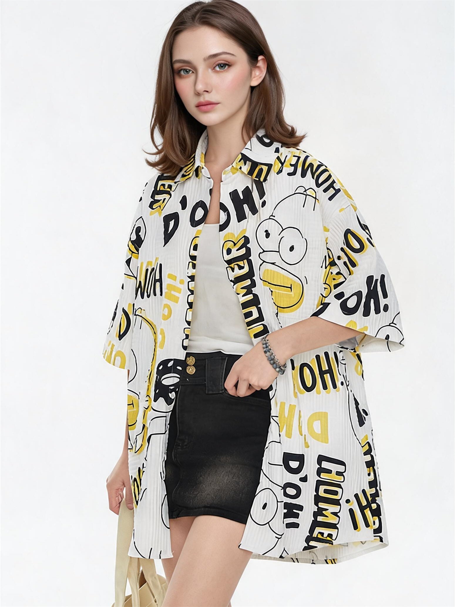 Bubble Texture Loose Collar Sun Protection Shirt