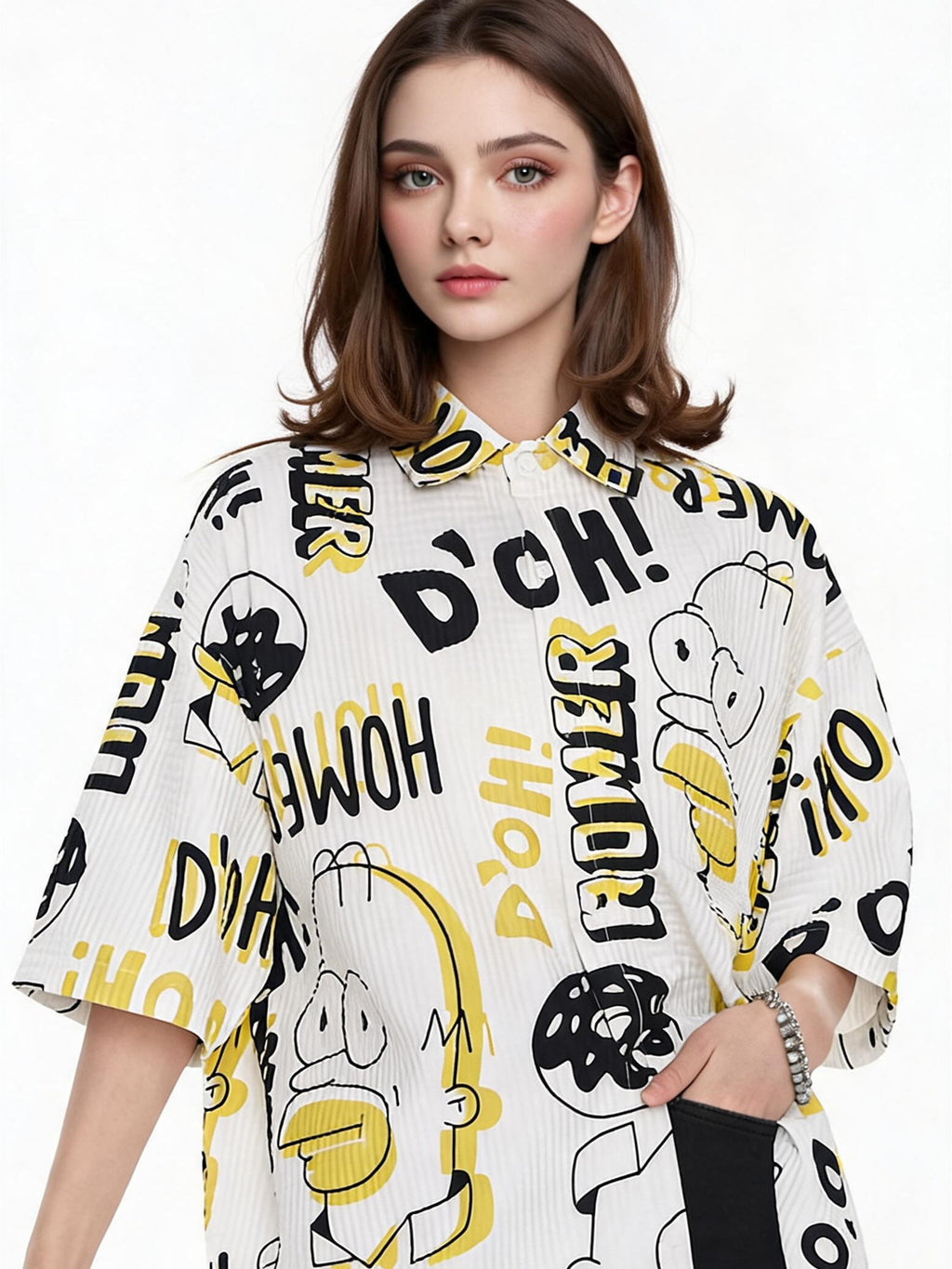 Bubble Texture Loose Collar Sun Protection Shirt
