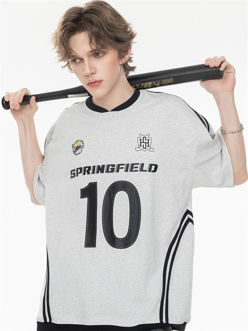 Sweet And Cool Girl Loose V-neck Sports Jersey T-shirt