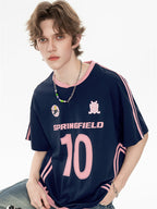 Sweet And Cool Girl Loose V-neck Sports Jersey T-shirt