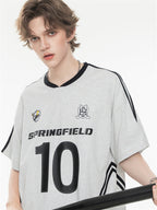 Sweet And Cool Girl Loose V-neck Sports Jersey T-shirt