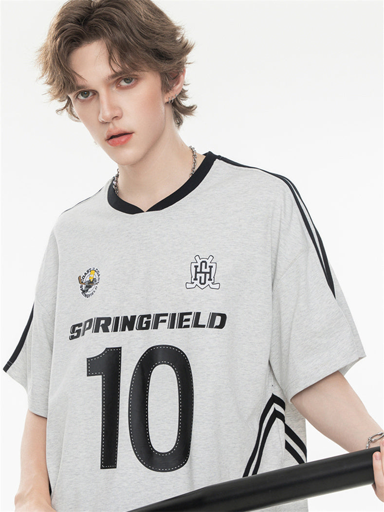 Sweet And Cool Girl Loose V-neck Sports Jersey T-shirt