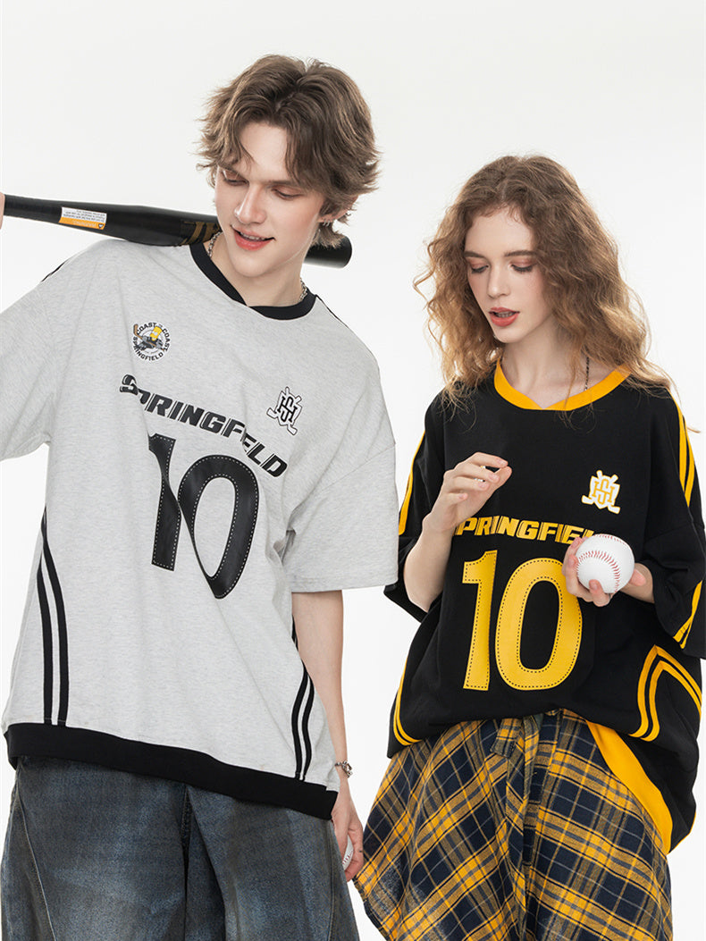 Sweet And Cool Girl Loose V-neck Sports Jersey T-shirt