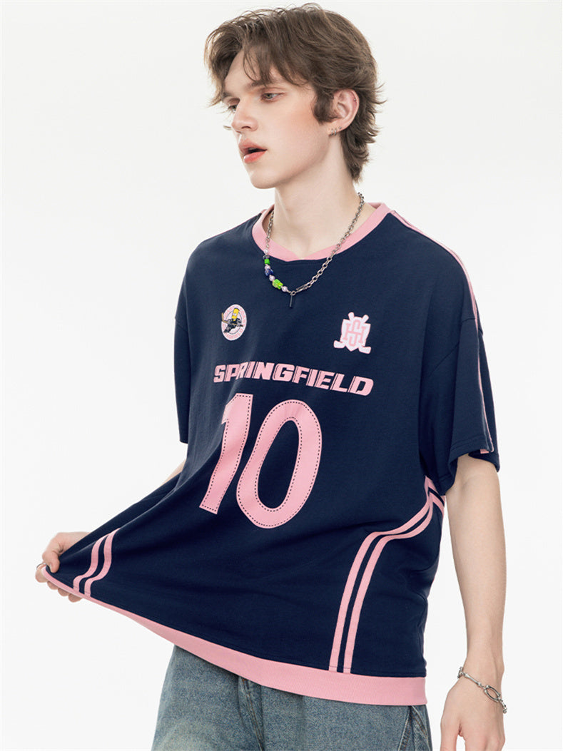 Sweet And Cool Girl Loose V-neck Sports Jersey T-shirt