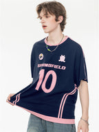 Sweet And Cool Girl Loose V-neck Sports Jersey T-shirt
