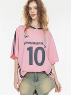 Sweet And Cool Girl Loose V-neck Sports Jersey T-shirt