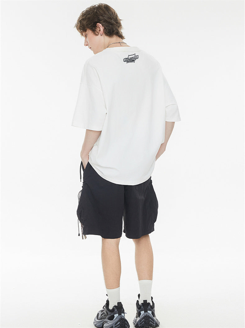Black And Pink Color-blocked Short-sleeved T-shirt With Detachable Pockets