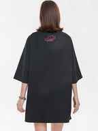 Black And Pink Color-blocked Short-sleeved T-shirt With Detachable Pockets