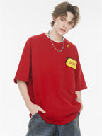 Black And Pink Color-blocked Short-sleeved T-shirt With Detachable Pockets