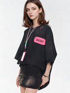 Black And Pink Color-blocked Short-sleeved T-shirt With Detachable Pockets