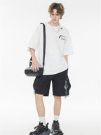 Black And Pink Color-blocked Short-sleeved T-shirt With Detachable Pockets