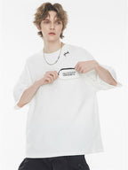Black And Pink Color-blocked Short-sleeved T-shirt With Detachable Pockets