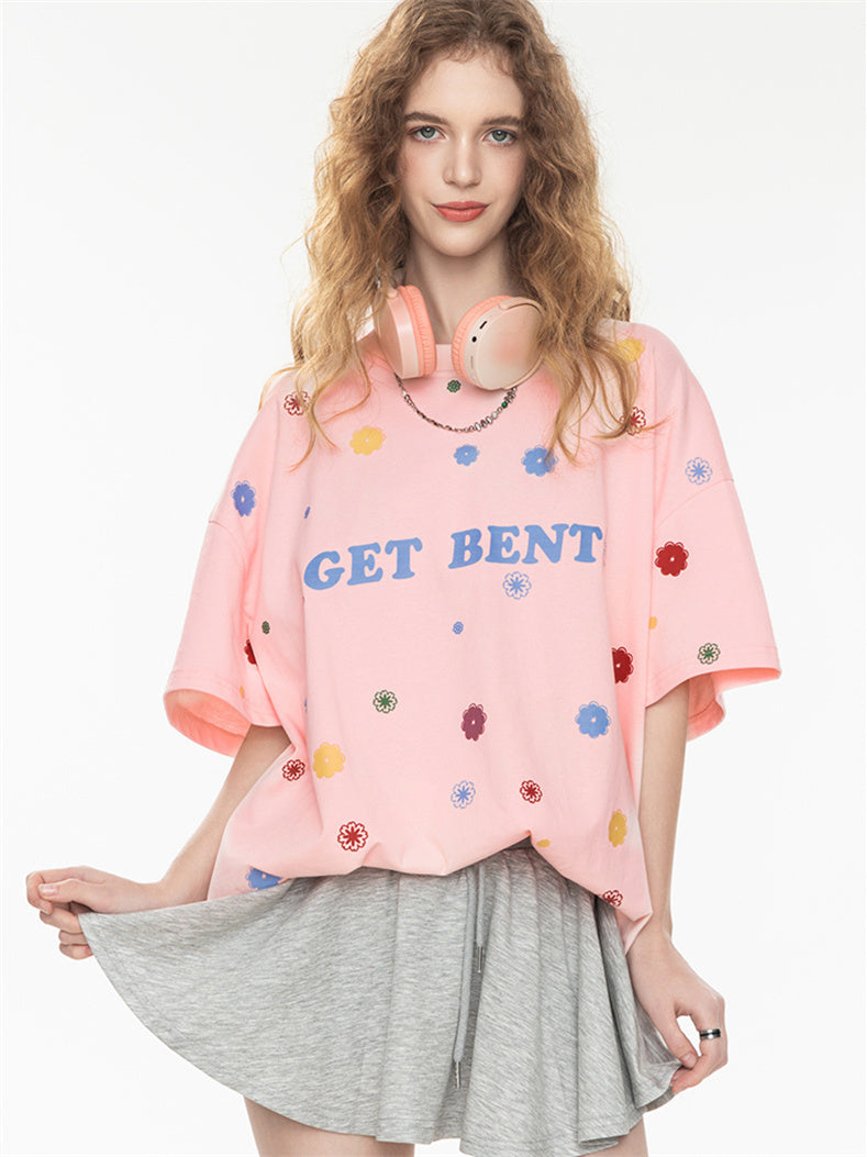 All-over Floral Print Loose-fitting Short-sleeved T-shirt For Couples