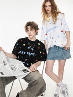All-over Floral Print Loose-fitting Short-sleeved T-shirt For Couples