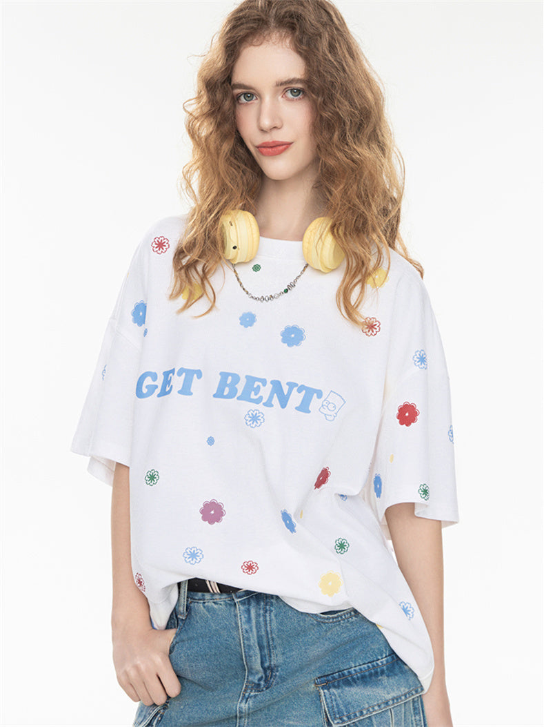 All-over Floral Print Loose-fitting Short-sleeved T-shirt For Couples