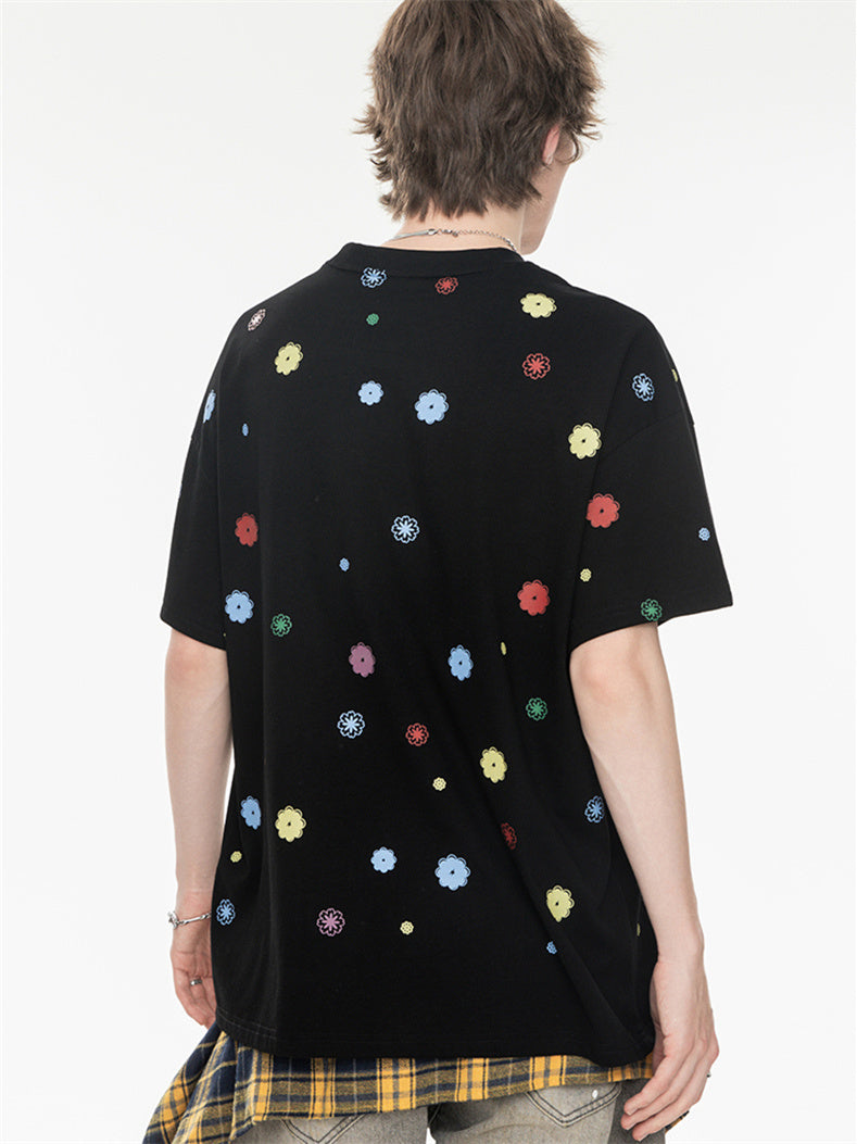 All-over Floral Print Loose-fitting Short-sleeved T-shirt For Couples
