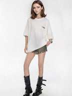 Raglan Sleeve Small Letter Loose Three-quarter Sleeve T-shirt